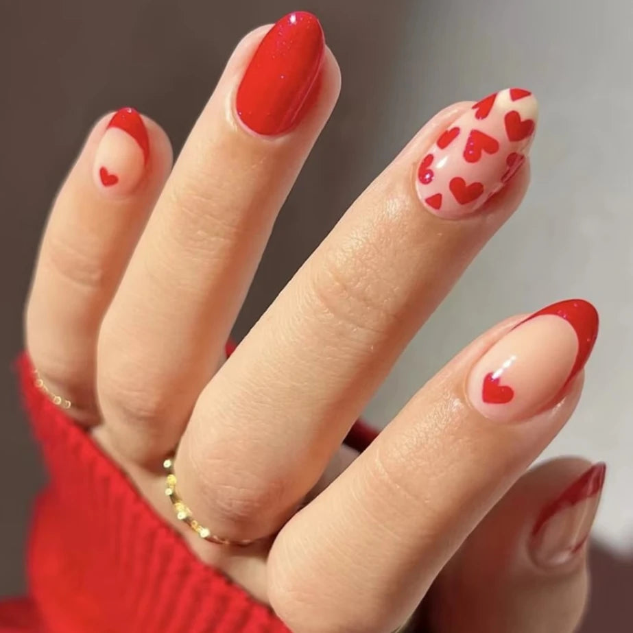 Charm Sexy Red Lips Love Heart Romantic Valentine's Day Ballet Fake Nails Art Almond False Nail Tip Press on Nails Manicure Tool