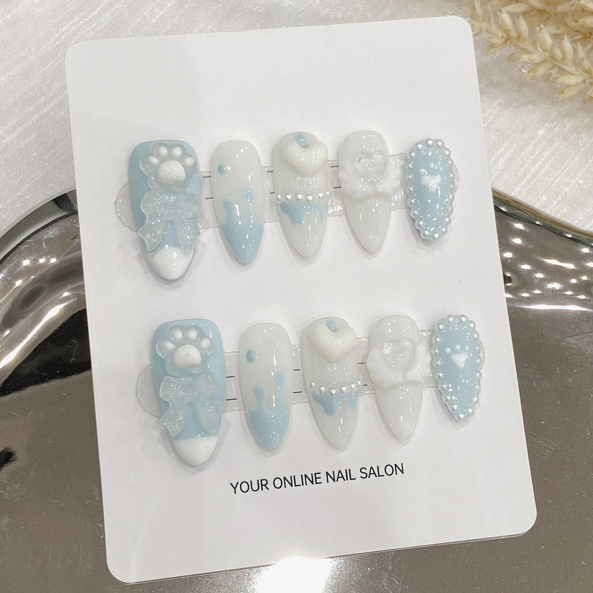 10pcs Handmade Pink Cute False Nails 3D Cartoon Strawberry Peach Decor Press On Nails Sweet Almond Creative Summer Fake Nail