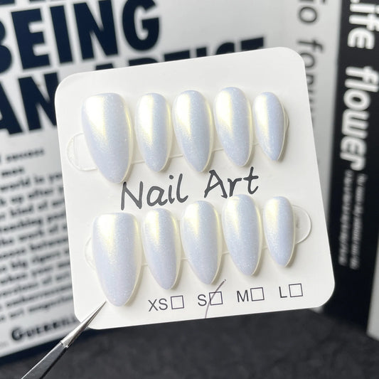 10pcs Red Handmade Press on Nails Tips Acrylic Mid-length Almond False Nails Woman Wearable Solid Color Cat's Eye Fake Nail Set