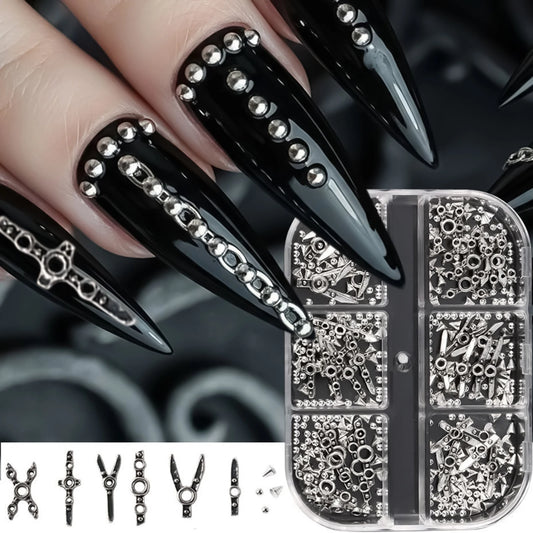 Y2k Punk Style Nail Decoratons Silver Metal Rivet Nail Charms Cone Mixed Sized 3D Stylish Alloy Spike Nail Accessories Tools