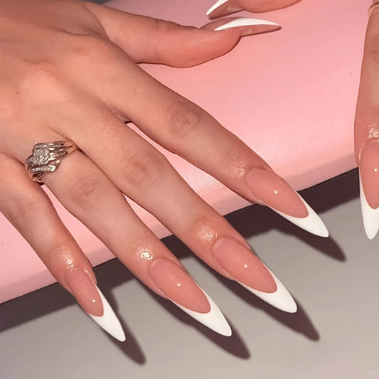 24Pcs Long Stiletto Fake Nails Spicy Girls Charm Manicure Pink Press On Nails Full Cover French False Nails Art for Women