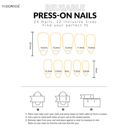 24pcs Sweet Letter Press On Nails Cute Cherry Bowknots Ladybug Strawberry Decor False Nails Blush Pink Almond Fake Nail For Girl
