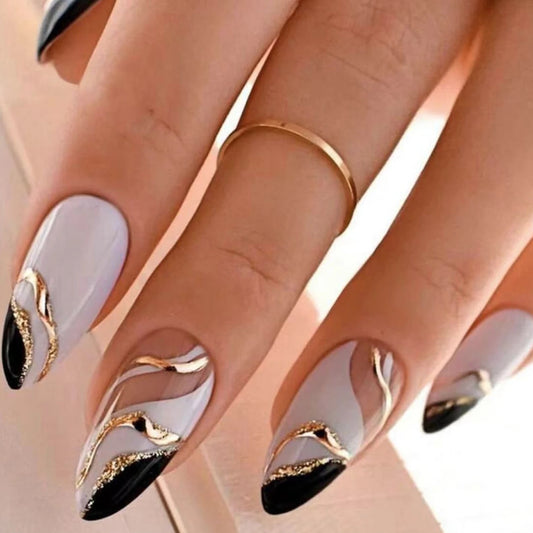 24 PCs Long French Minimalist Color Matching Nails with 1 Jelly Gel and 1 Nail File