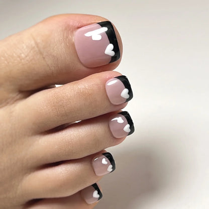 3D Gold Edge French Nude Toenail Art Fashion Simple Wearable Fake Toenails Detachable Toe False Nails Press on Nails with Glue