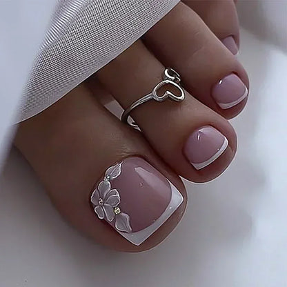 Fashion Leopard French Nude Pink Toenail Art Simple Wearable Fake Toenails Detachable Toe False Nails Press on Nails with Glue