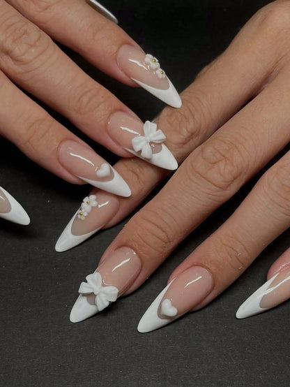 24pcs ，Black French Tip Press on Nails Valentine Fake Nails with  Glossy Almond Nails False Nails Black  on Nails
