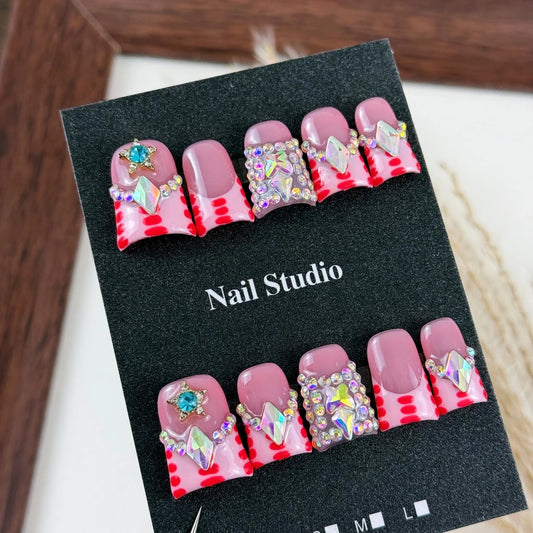 10pcs high-end Sweet and cool style, hand-painted spot patterns, five-pointed star diamonds, dazzling stacked diamonds handmade