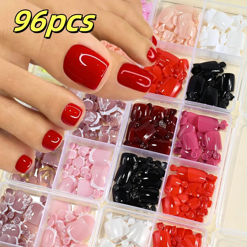 Cherry – Red Short French Press-On Toenails