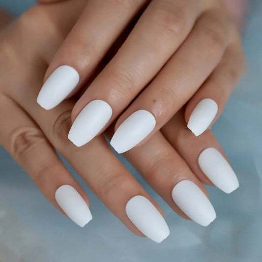 24PCS/ Frosted Ballet-Shaped Solid Color Fake Nails Instantly Upgrade Your Look, Full White Coverage, Simple and Elegant, Suitab