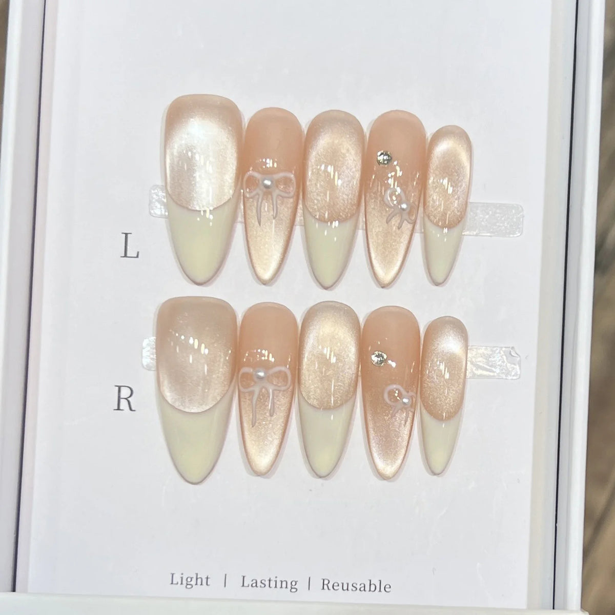 Whisper – Nude Cat Eye Long French Almond Press-On Nails