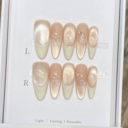 Whisper – Nude Cat Eye Long French Almond Press-On Nails