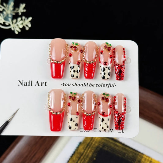 0pcs high-end Luxury lightweight construction style, hand-painted leopard pattern, dazzling three-dimensional stacked diamonds
