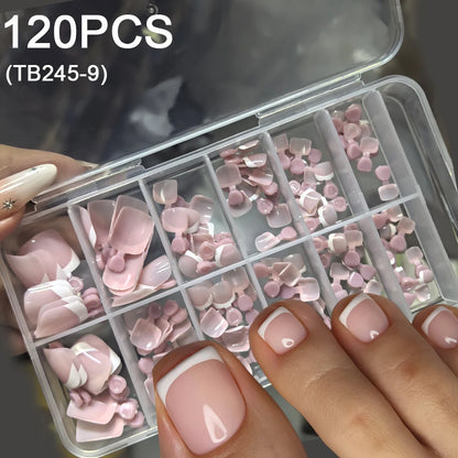 216/120Pcs Nude Pink French Toenails Fake Nails, 6 Sizes Solid Colors Short Square False Nails, French Manicure Fake Toe Nails#