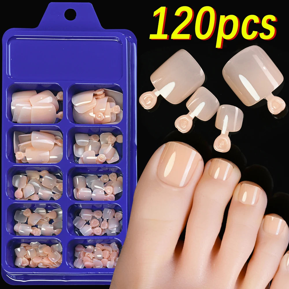 120Pcs Nude Pink Short Square Press On Toenails Natural -Solid Color Soft Gel Fake Toenails 12 Sizes Full Cover False Toe Nail