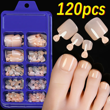 120Pcs Nude Pink Short Square Press On Toenails Natural -Solid Color Soft Gel Fake Toenails 12 Sizes Full Cover False Toe Nail