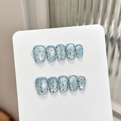 10Pcs Cat Eye Handmade Press on Nails Candy Color Fake Nails Summer Cute Wearable Stick-on Nails Full Cover False Nail Uñas 네일팁