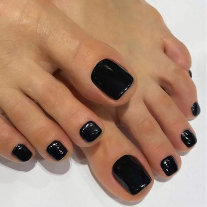 120Pcs Glossy Black Press On Toenails Short Square Full Cover Fake Toenail Tips for Summer Women False Foot Nail Tip Extension