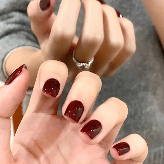 24pcs Simple Short Purple Full Cover Nail Tips with Aurora Shiny Powder False Nails Press on Ins Square Fake Nails Finished Sets