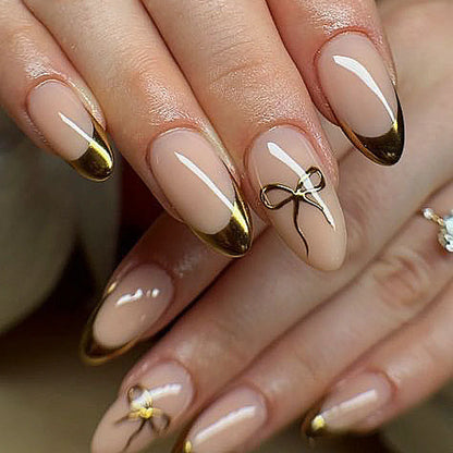Shiny Rhinestone Stars Golden 3D Line French Nail Art Fashion Wearable Fake Nails Detachable Finished False Nails Press on Nails