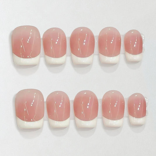 10Pcs Pink Handmade Press On Nails Full Cover Gradual Change Short French Ballerina False Nails Wearable Manicure Nail Tips Art