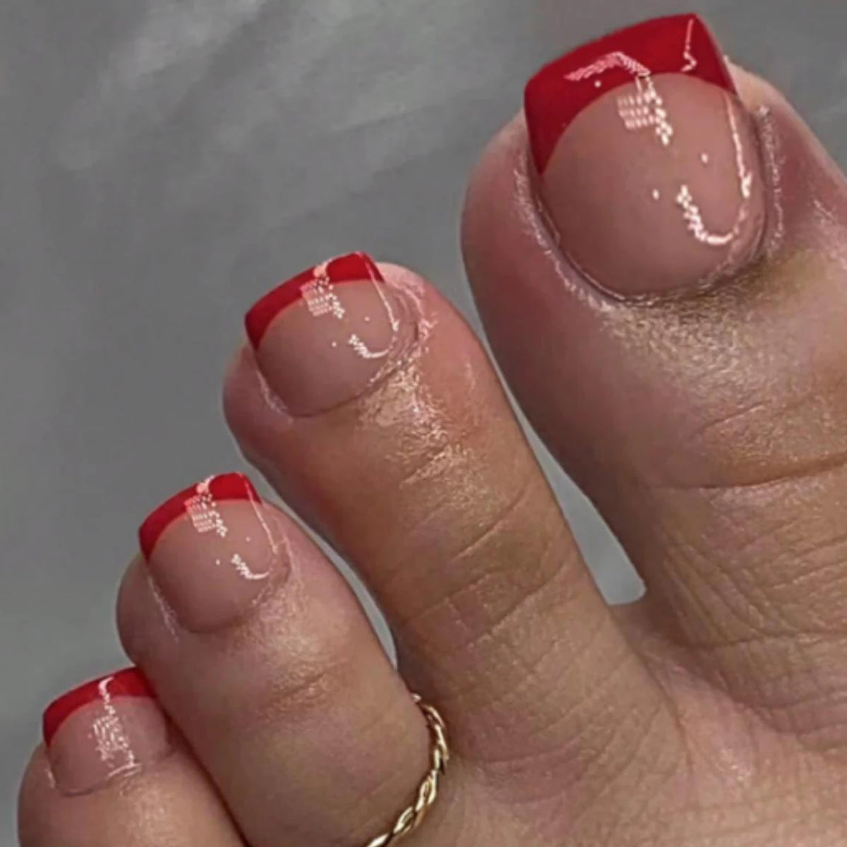 24pcs Instantly Upgrade Your Look With Red-edged Full-coverage False Toe Set 1pc Nail File & 1Nail Glue Sticker Kit Nails