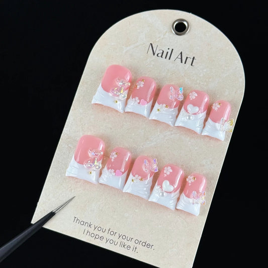 10pcs high-end Sweet girl style, hand-painted three-dimensional butterfly, little bear, heart shape, fine glittering small gold
