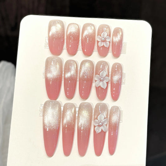 10PCS Oval/Stiletto Handmade Press On Nails,Soft Color Daily Versatile Style,Suitable For Festivals Parties And Daily Wear.
