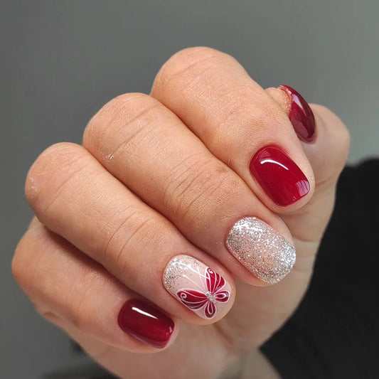 24Pcs White Glossy French Square Press on Nails with Jelly Glue Full Cover Leopard Pattern Spice for Women Wearable Fake Nails