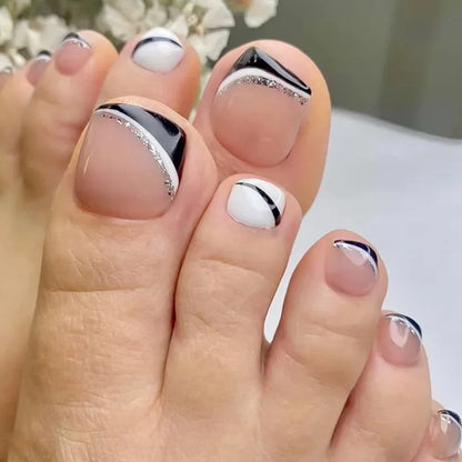 Fashion Leopard French Nude Pink Toenail Art Simple Wearable Fake Toenails Detachable Toe False Nails Press on Nails with Glue