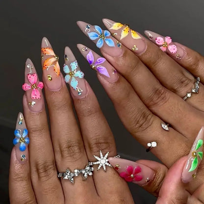 Harvest – Brown Floral 3D Almond Press-On Nails