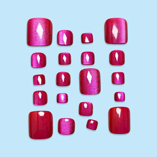 96PCS Acrylic Presser Foot Shaped Short Fake Toe With Cat Eye Design Fake Toe Nail Fully Covered Toe Nail Tip Artificial Toe Nai