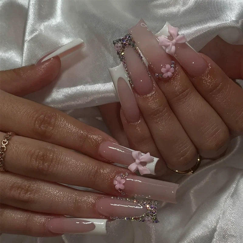 Monarch – Glitter Butterfly French Long Coffin Press-On Nails