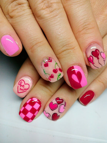 ARTAUG 24PCS Short colourful press on nails cartoon drawing press on nails cute sweety nails for girl women gift