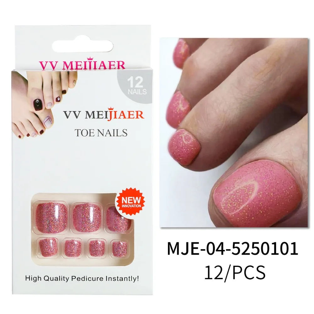 Wearable Manicure Fake Toenails Faux Fingernails Square Head Foot Nail Tips Short Length Full Cover False Toe Nails Women