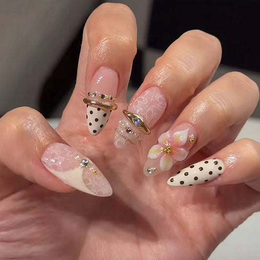 24pcs Cat's Eye Gradient Tips Press on Nails French Red Almond Glitter Diamond False Nails with Flower Design Stick on Fake Nail