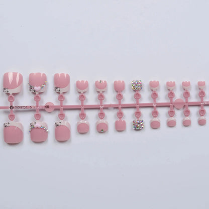 24Pcs Toenail Patch White French Wear Nail Art Three-Dimensional Pink Small Heart Fake Nail