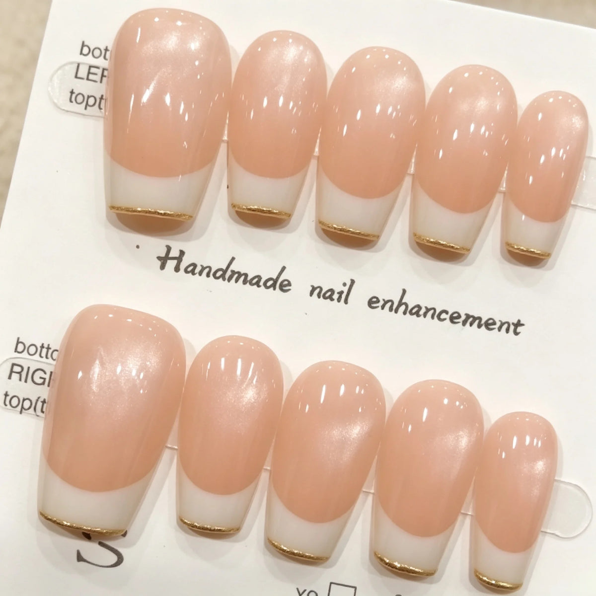 10pcs Handmade Press on Nail Art Classic French Almond Cat-Eye Nude Full-Coverage Nail Tips Detachable Wearable Nail for Women