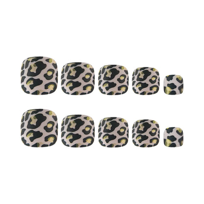 24PCS Black Leopard Print Press on Toe Nails Elegant Ins False Toenails Spice Girl Full Cover Wearable Simple Foot Fake Nail Set