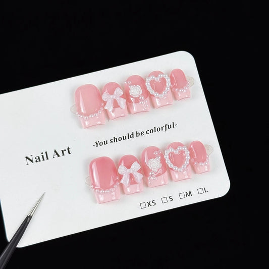10pcs high-end Cute girl style, hand-painted three-dimensional pearl heart, bow, rose, and pearl embellishments handmade fake