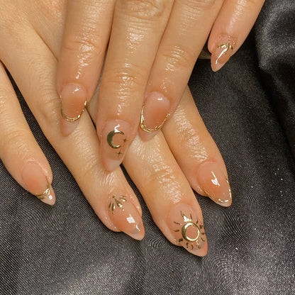 Solstice – Green Cat Eye French Short Almond Press-On Nails
