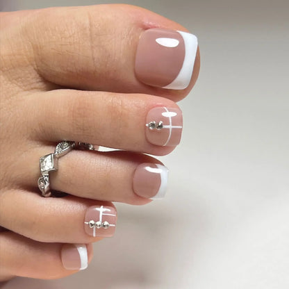 Fashion Leopard French Nude Pink Toenail Art Simple Wearable Fake Toenails Detachable Toe False Nails Press on Nails with Glue
