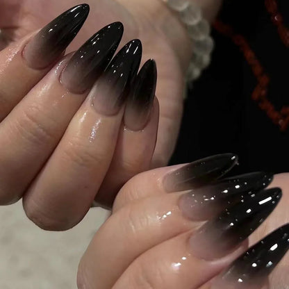 Eclipse – Black Pearl Glossy Almond Press-On Nails