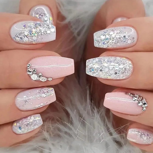 24pcs Polka Dot Long Ballet Fake Nails Art White Gradient Press on False Nails Wearable Fashion Butterfly Flower Stick on Nail