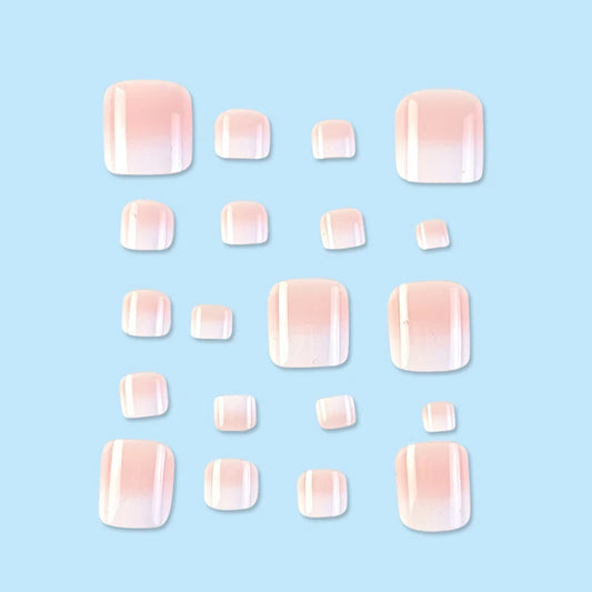 24 Pieces Of Hand And 24 Pieces Of Foot French-Style Pink Gradient Manicure Fake Nails