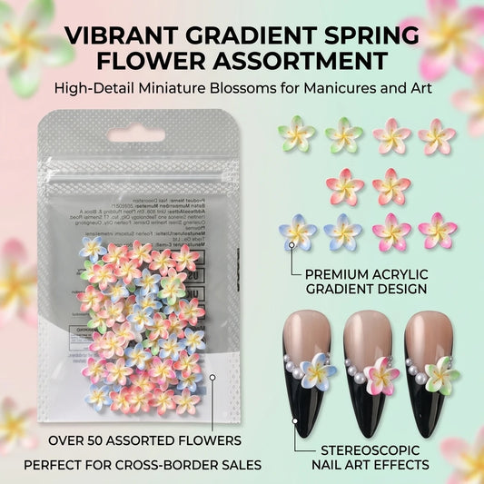 50pcs Gradient Plumeria Cherry Flower Nail Art Decorations Resin Material Floral Design Nail Charms for Spring DIY Manicure