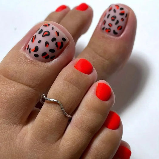 24pcs Leopard Print Press On Toenails Summer Spicy Girls Fake Nail Tips for Foot Women Wearable European Square  False Toe nails