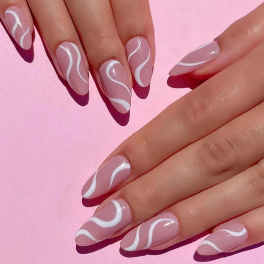 24pcs Glossy Almond Press on False Nails Simple Star Gradation Designs Art Fake Nails Detachable French Full Cover Nail Tips Art