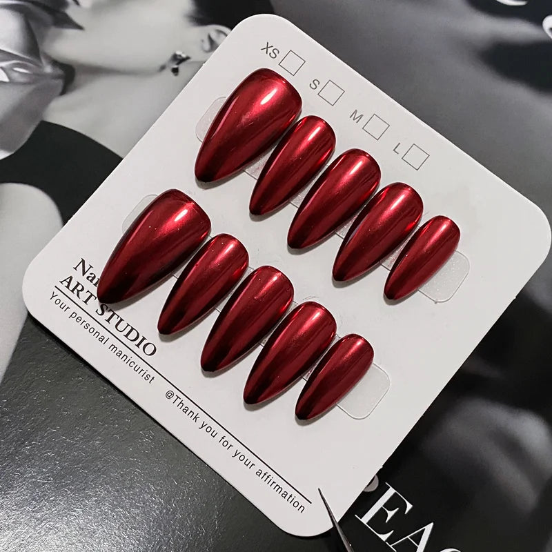 Ruby Mirror – Red Chrome Almond Press-On Nails