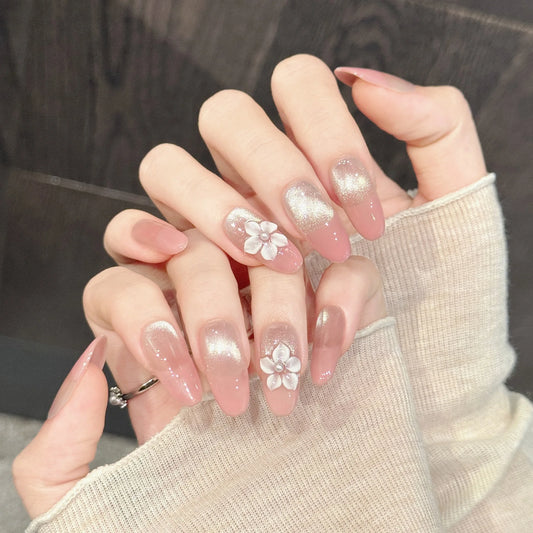 10PCS Oval/Stiletto Handmade Press On Nails,Soft Color Daily Versatile Style,Suitable For Festivals Parties And Daily Wear.