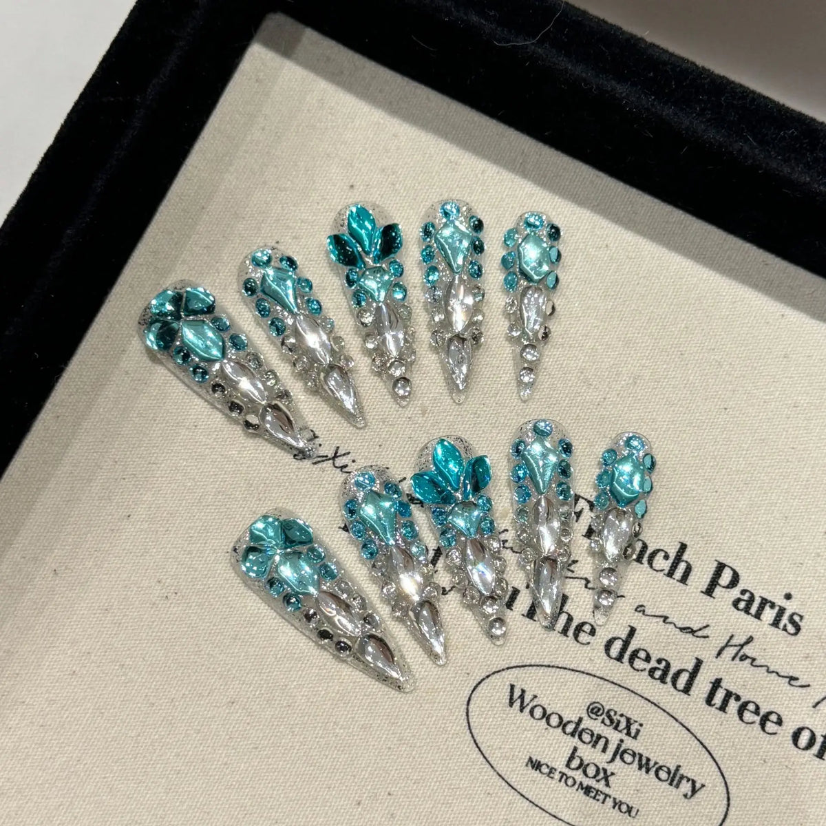 10pcs Super Long Stiletto False Nail Tips Light Luxury Handmade Full Flash Diamond Press On Nails European Wearable Fake Nails